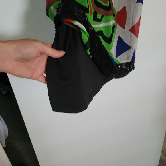 NWT Cache Sz M Sequin Geometric Printed Chiffon Silk Dress With Black Slip - Picture 6 of 10